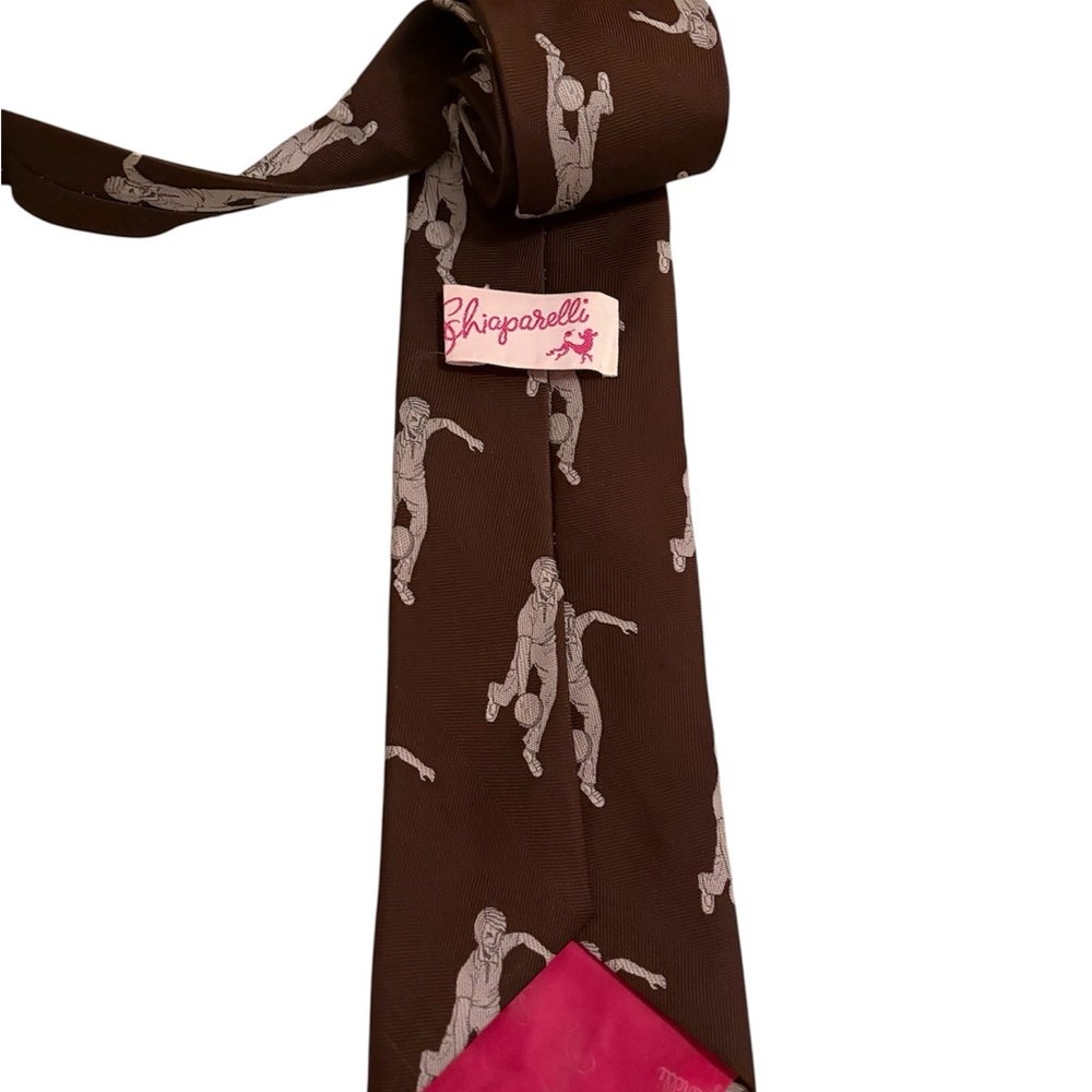 Vintage Schiaparelli Silk Tie Brown Print Pink Lining Designer-Rare